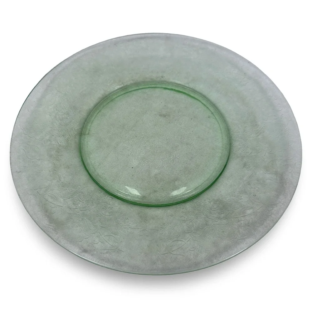 Vintage Hazel Atlas Florentine Green Uranium Depression Glass Dinner Plate 10.5